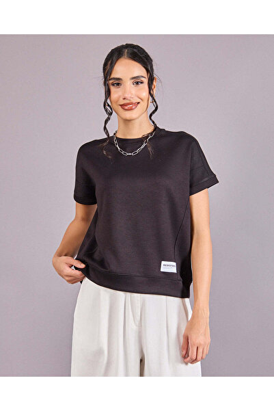 REDTAG Women Black Pleat Detail Active T-Shirt