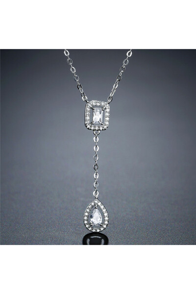 Choice قلادة زاكول الكلاسيكية الكلاسيكية المربعة على شكل قطرة ماء مرصعة بالزر...