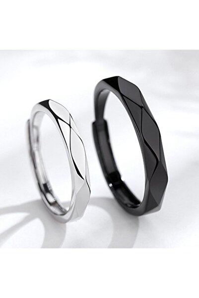 Choice افتح خاتمًا عصريًا باللونين الأسود والأبيض بتصميم هندسي غير منتظم، خوا...