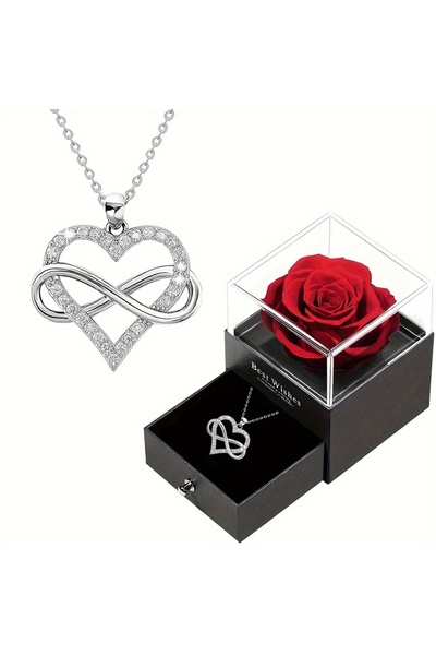 Choice قلادة الحب اللامتناهي النسائية من ستايل 1 مع علبة هدايا مزينة بوردة حم...