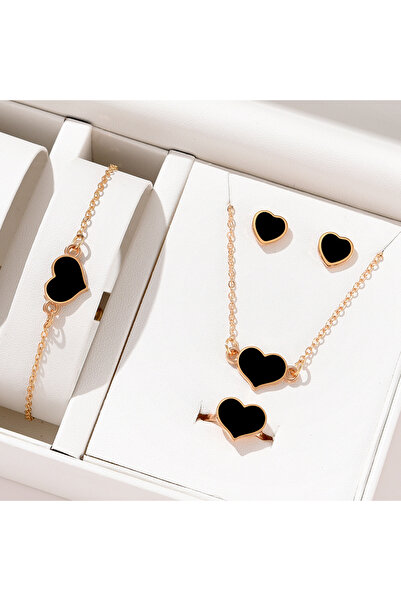 Choice golden 5 Piece Set Women Black Heart Jewelry High End Fashion Creativi...