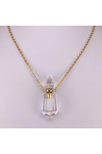 Choice قلادة من الكريستال الأبيض الطبيعي على شكل زجاجة عطر، بتصميم موشور مصقو...