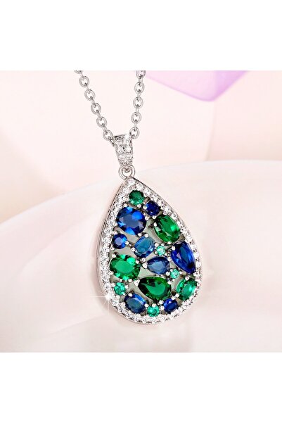 Choice XL872 Huitan Colorful Cubic Zirconia Necklace Silver Color Pear Shape Pendant Fashion Luxury Women W