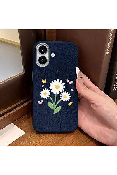 ucuc جراب سيليكون متوافق مع آيفون 16 بلون أزرق جلدي يحمي الكاميرا ويوفر امتصا...