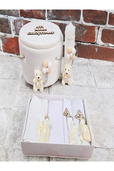 Hainute Magice Trusou botez si lumanare Ivory Teddy Bear