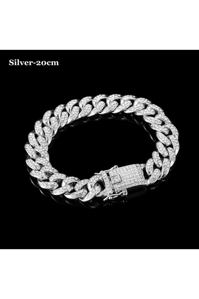 Choice سوار فضي فاخر مرصع بأحجار الراين، طوله 20 سم، بتصميم عصري مستوحى من أز...