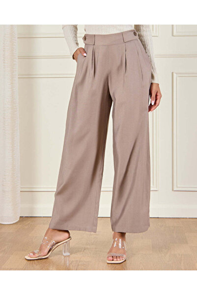 REDTAG Women Plain Beige Wide Leg Casual Trouser