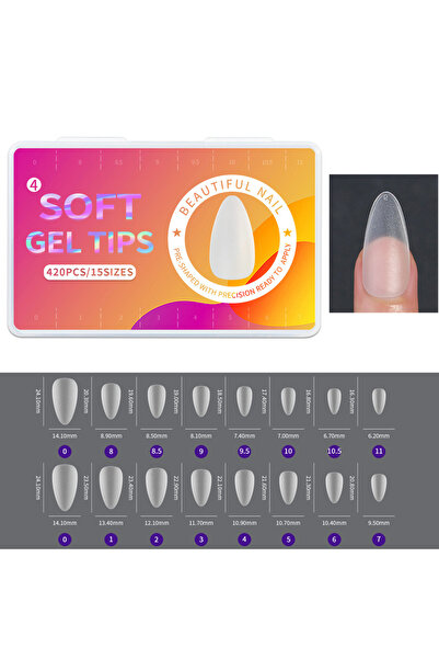 Choice 420 قطعة/علبة أظافر صناعية لامعة، أظافر أكريليك لاصقة، لون لوزي، مقاسا...