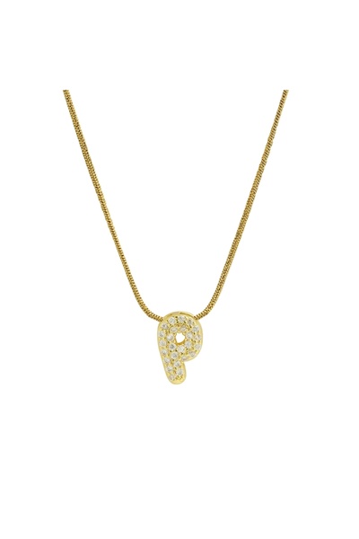 Choice قلادة حرف P الإنجليزية اللطيفة، مطلية بالذهب عيار 18 قيراطاً، مرصعة با...