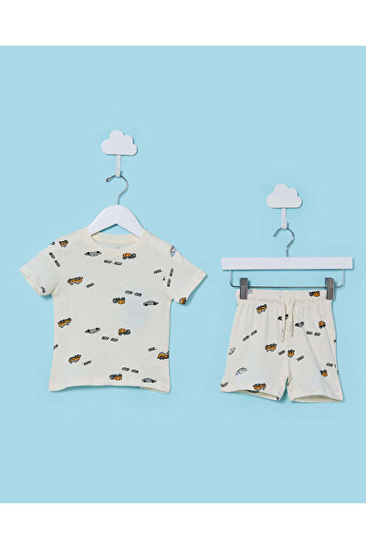 REDTAG طقم ملابس كاجوال مطبوع كريمي للأولاد الرضع (قطعتين)