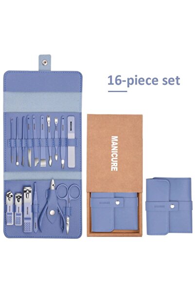 Choice4 طقم قص أظافر أزرق مكون من 16 قطعة (12-16 قطعة/مجموعة) مصنوع من الفولا...