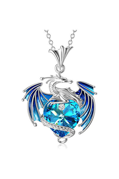 Choice قلادات زرقاء للنساء، قلادة تنين مرصعة بحجر الميلاد، قلادة كريستال ملون...