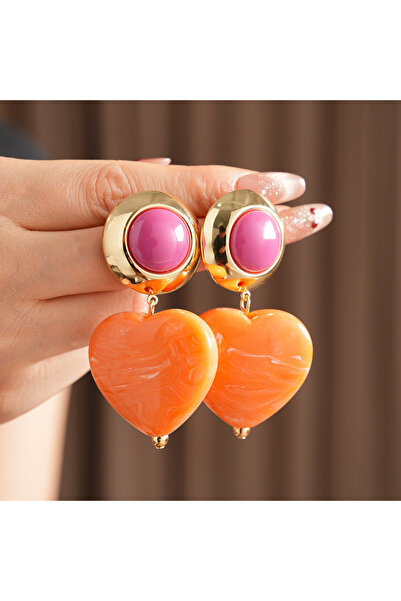 Choice أقراط متدلية على شكل قلب برتقالي من الراتنج، بتصميم قلب الحب، مناسبة ل...