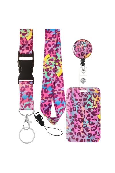 Choice Rose Red Colored Leopard Breakaway Phone Lanyard Id Badge Card Holder ...