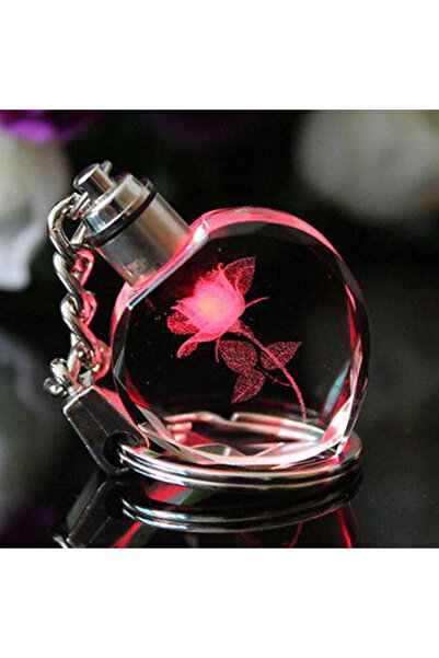 Choice red Fashion Colorful Fairy Rose Flower Pattern Love Shape Crystal Rhinestone LED Light keychain Love