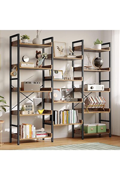 Garvee 5Tiers Bookshelf,Bookcase with Open Display Shelve,Industrial Wide Bookshelf with Metal Frame