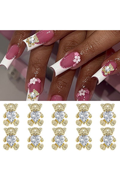 Choice 10 قطع من مجوهرات الأظافر على شكل دب مصنوعة من سبيكة ذهبية وبيضاء، مرص...