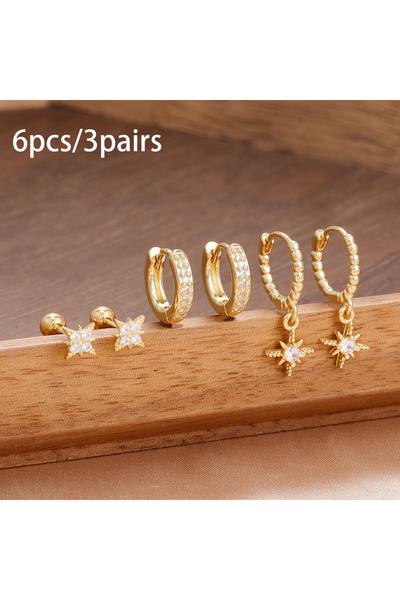 Choice طقم أقراط ذهبية وبيضاء مكون من 6 قطع، أقراط أذن عصرية للنساء بتصميم نج...