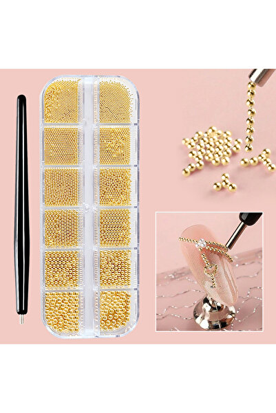 Choice PH138-02-B خرز فولاذي ذهبي/فضي 12 مربعًا لتزيين الأظافر، خرز كافيار بأ...