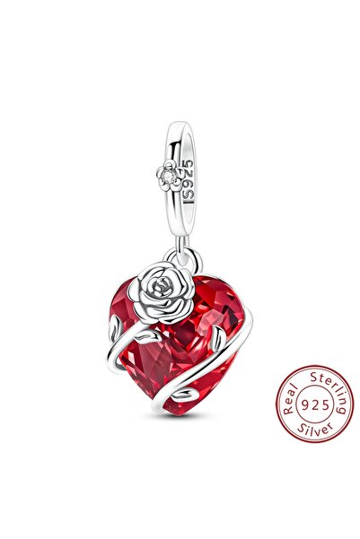 Choice KSC523 خرزة فضية أصلية عيار 925 على شكل قلب وردي، تناسب السوار الأصلي