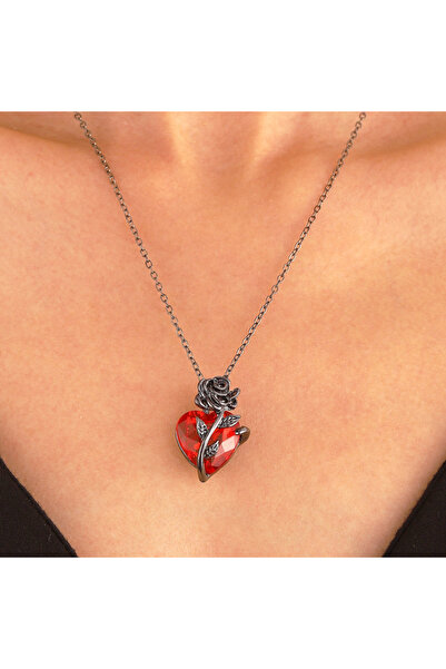 Choice قلادة YA3160-1 الجديدة ذات اللون الأحمر الدموي القوطي، قلادة وردة الحب...