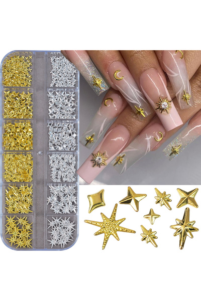 Choice PH226 12 شبكة ثلاثية الأبعاد من خرز/نجوم/أهلة ذهبية، أطراف معدنية، زين...