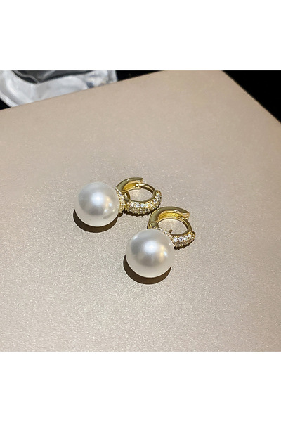 Choice Gold plated Gold Plated Round Imitation Pearl Hoop Earrings for Women ...