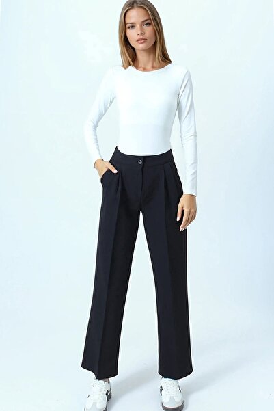 Trend Alaçatı Stili Women's Black Double Pocket Button Closure Palazzo Pants ...
