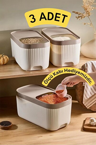 Bayev Apex 3 Pieces 12 Lt Multi-Purpose Grain Food Legumes Dry Food Box Storage Container with Wheels