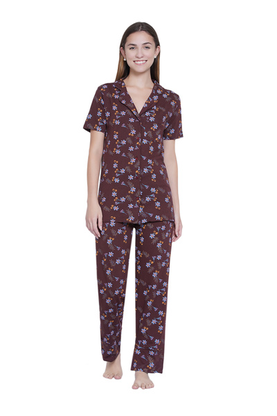 LAUREN SMITH Women's Pajama Set Half Sleeve Top with pants 2 Piece Sleepwear Cotton Ladies Soft Pjs Lounge Set