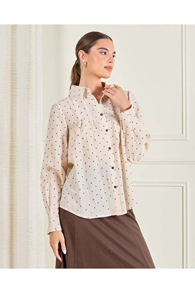 REDTAG Women Cream Polka Dots Shirt Blouse