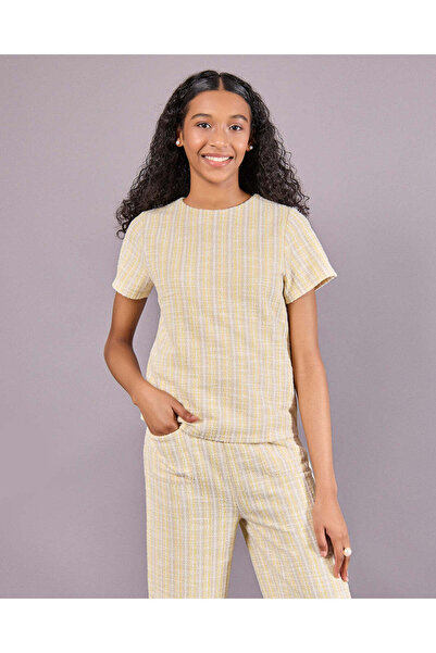 REDTAG Senior Girls Yellow Tweed Top