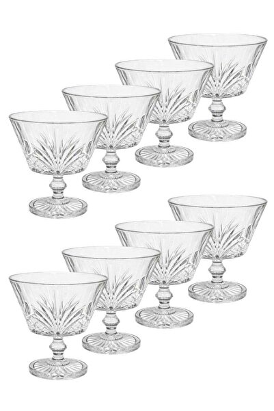 ALQANNAS Set of 8 Crystal Glass Dessert Bowl Set with Base | Premium Cups for Sweets & Ice Cream