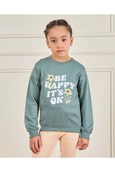 REDTAG Girls Green Printed Sweatshirt