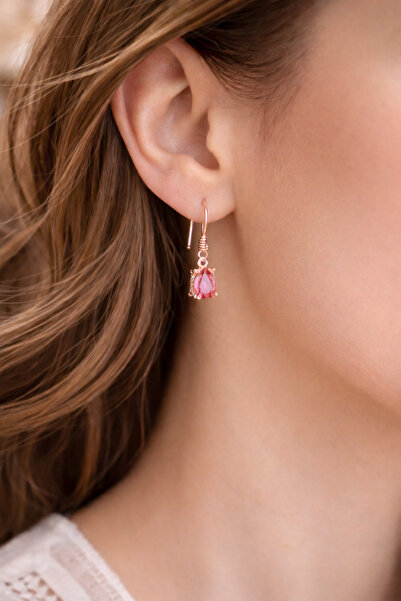 Soleildor 925 ayar Orijinal Gümüş Damla Doğum Taşlı Balık Kancalı Gümüş Küpe