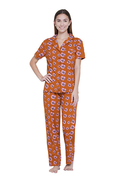 LAUREN SMITH Women's Pajama Set Half Sleeve Top with pants 2 Piece Sleepwear Cotton Ladies Soft Pjs Lounge Set