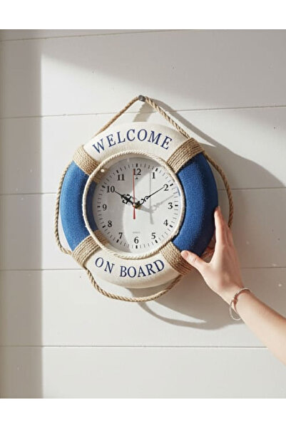 home inn Marine Rope Ring Design Decorative Wall Clock |   Welcome on Board Sea Themed Clock 30X30 cm