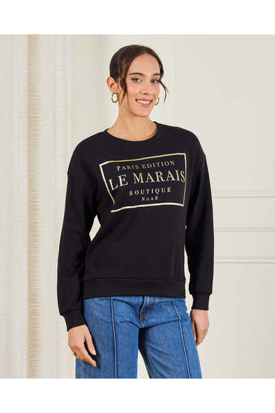 REDTAG Women Black Printed Sweatshirt