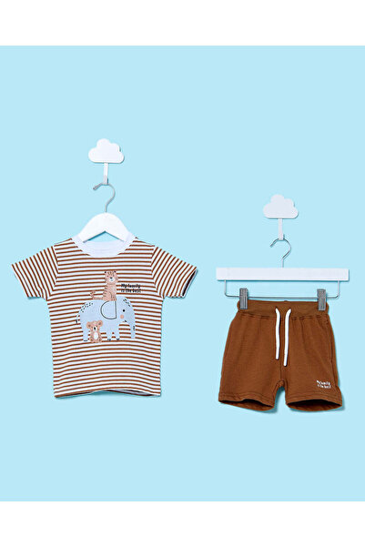 REDTAG Infant Boys Brown Elephant Casual Set (2 Piece)