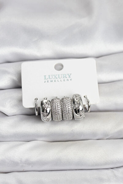 shopwave طقم أقراط نسائية من حجر الزركون والنحاس الفضي - TJ-BKP11488