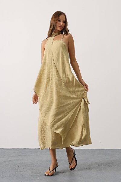 Trend Alaçatı Stili Women's Oil Green Asymmetrical Lace-Up Detachable Collar ...