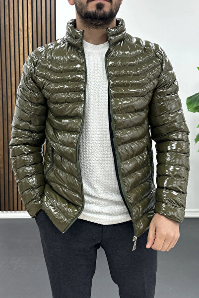 Edwox Men's Slim Fit Shiny Puffer Jacket Green Edw435