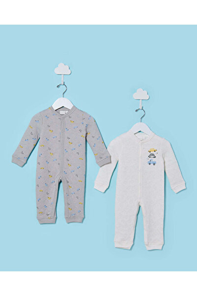 REDTAG Baby Grey And White Printed Romper Suit (2 Piece)