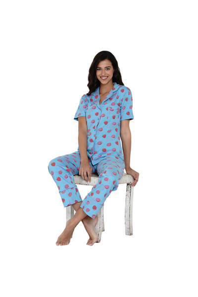 LAUREN SMITH Women's Pajama Set Half Sleeve Top with pants 2 Piece Sleepwear Cotton Ladies Soft Pjs Lounge Set