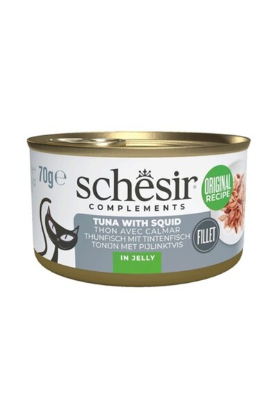 Schesir Tamamlayıcı Ton Balıklı Ve Kalamarlı Jöle İçinde Kedi Konservesi 70G