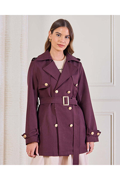 REDTAG Women Burgundy Double Breasted Trench Coat