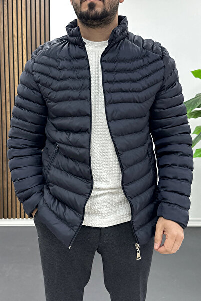 Edwox Men's Slim Fit Puffer Jacket Navy Blue Edw435