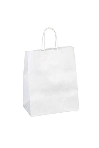 GİZPAK Kraft Burgu Saplı Beyaz Çanta 25x31x10cm 50 ADET