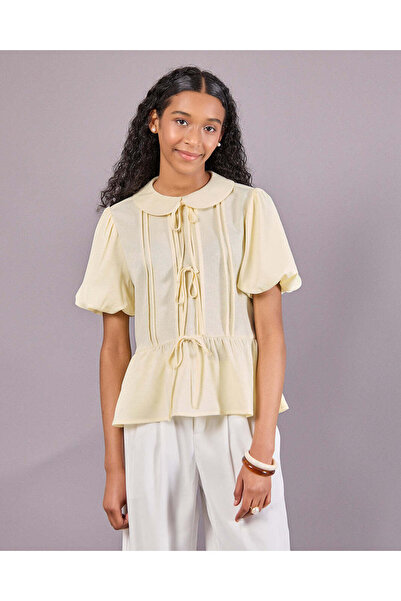 REDTAG Senior Girls Yellow Jacquard Peplum Top