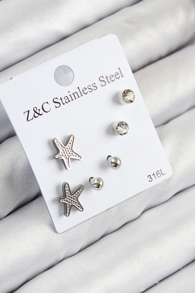 shopwave طقم أقراط نسائية من الفولاذ 316L مرصعة بحجر الزركون ونجم البحر موديل...